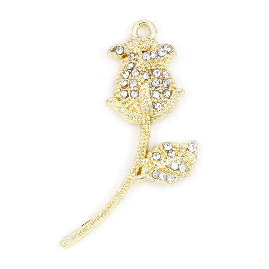 Imagen de Zamak día de San Valentín Colgantes Chapado en Oro Rosa Transparente Rhinestone Micro Pave 3.8cm x 1.9cm, 5 Unidades