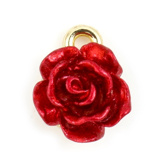 Image de 5 Pcs Breloques La Saint Valentin en Alliage de Zinc Doré Rouge Rose Mots " K " Laqué 11mm x 9mm