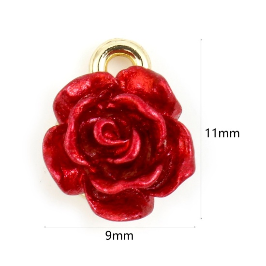 Image de 5 Pcs Breloques La Saint Valentin en Alliage de Zinc Doré Rouge Rose Mots " K " Laqué 11mm x 9mm