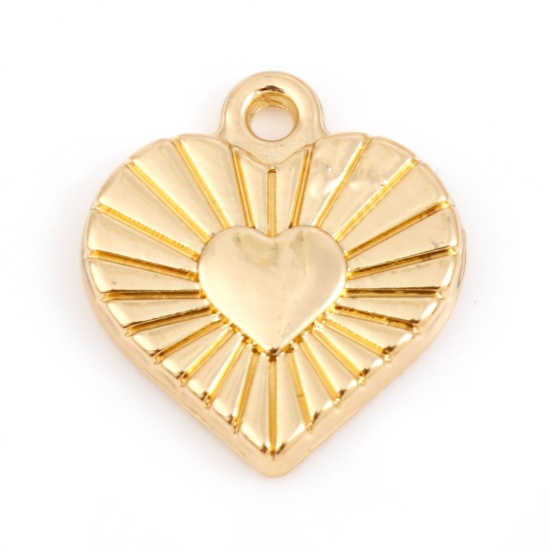 Picture of Zinc Based Alloy Valentine's Day Charms Gold Plated Heart Sun Rays 17mm x 15mm, 5 PCs