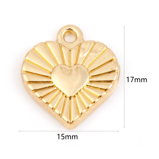 Picture of Zinc Based Alloy Valentine's Day Charms Gold Plated Heart Sun Rays 17mm x 15mm, 5 PCs