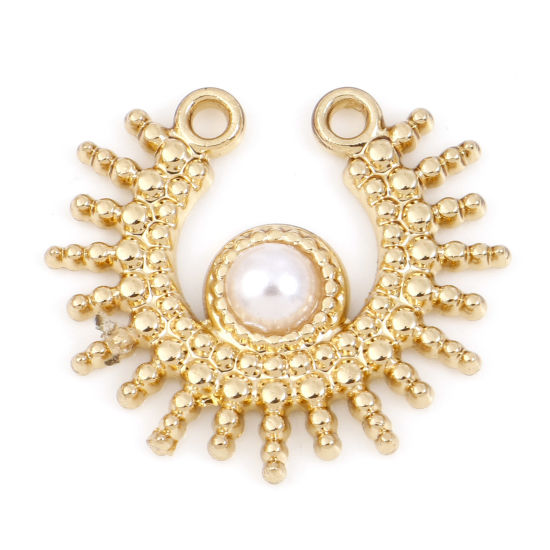 Picture of Zinc Based Alloy Galaxy Charms Gold Plated Luck Horseshoe Sun Rays Acrylic Imitation Pearl 21mm x 18mm, 5 PCs