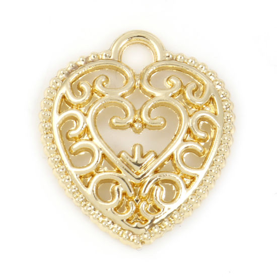 Picture of Zinc Based Alloy Valentine's Day Charms Gold Plated Heart Hollow 17mm x 15mm, 5 PCs