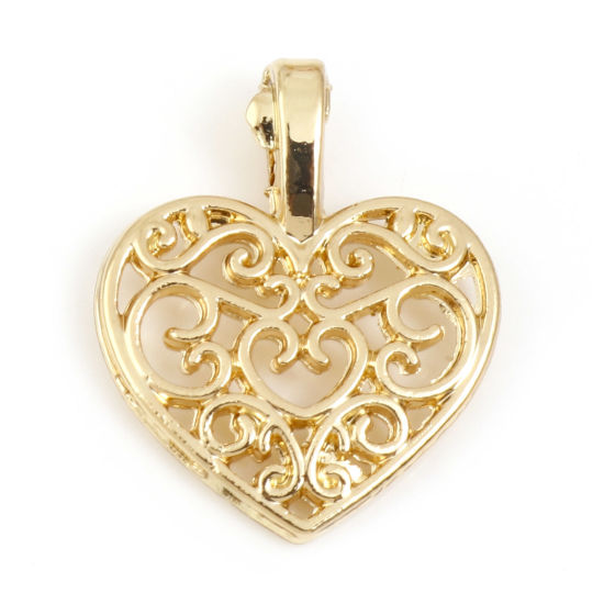 Picture of Zinc Based Alloy Valentine's Day Charms Gold Plated Heart Hollow 18mm x 15mm, 5 PCs