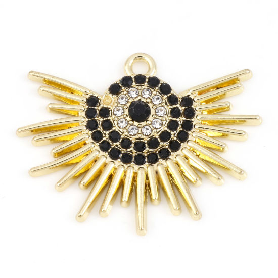 Picture of Zinc Based Alloy Galaxy Pendants Gold Plated Sun Rays Black & Clear Rhinestone 3.2cm x 2.5cm, 5 PCs