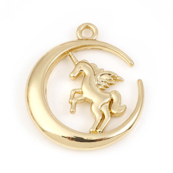 Picture of Zinc Based Alloy Galaxy Charms Gold Plated Horse Animal Moon 25mm x 22mm, 5 PCs