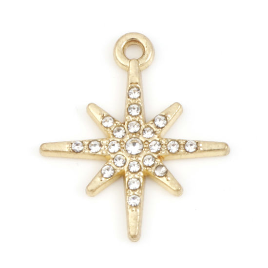 Picture of Zinc Based Alloy Galaxy Charms Gold Plated Star Clear Rhinestone 21mm x 19mm, 5 PCs