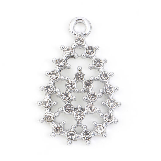 Picture of Zinc Based Alloy Style Of Royal Court Character Charms Silver Tone Drop Hollow Clear Rhinestone 24mm x 15mm, 10 PCs