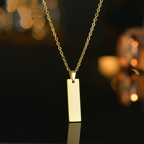 Image de Collier à PendentifÉtiquettes d'Estampage Vierges en Acier Inoxydable Doré Rectangle Polissage Double Face 48cm long, 1 Pièce