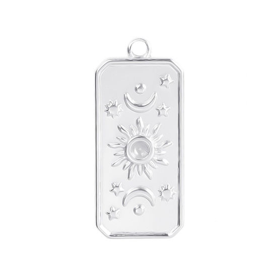 Изображение Нержавеющая Сталь галактика галактика Подвески Прямоугольник Серебряный Тон Солнце 23мм x 10мм, 2 ШТ