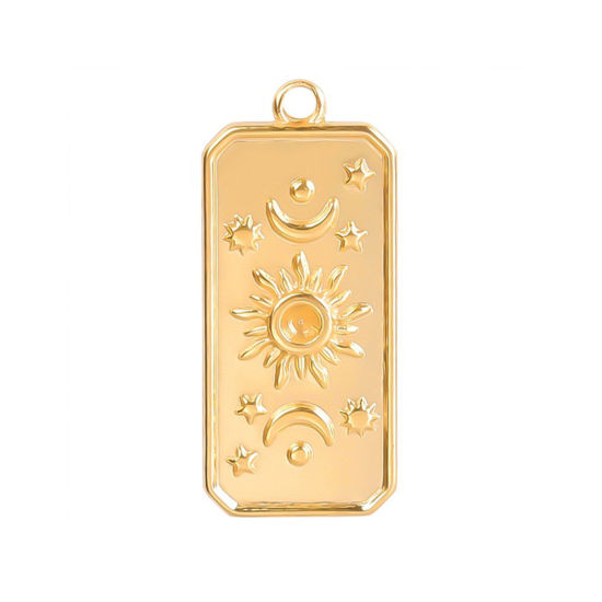 Изображение 2 ШТ Экологичное вакуумное PVD-покрытие Нержавеющая Сталь галактика Подвески Прямоугольник Позолоченный Солнце 23мм x 10мм