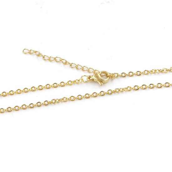 Picture of Stainless Steel Link Cable Chain Necklace For DIY Jewelry Making 18K Gold Plated 40cm(15 6/8") long, Chain Size: 2mm, 3 PCs