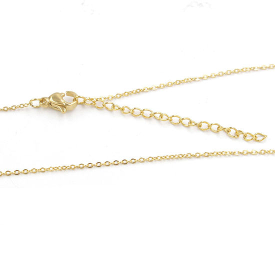 Picture of Stainless Steel Link Cable Chain Necklace For DIY Jewelry Making 18K Gold Plated 40cm(15 6/8") long, Chain Size: 1mm, 3 PCs