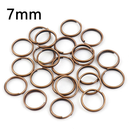 Image de 200 Pcs 7mm Dia, 0.6mm(taille 23) Anneaux de Jonction pour la Fabrication de Bijoux Double Cercle Ouvert en Alliage de Fer Cuivre Rouge Antique Rond