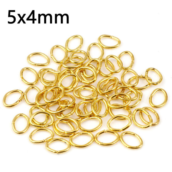 Picture of 300 PCs 5mm x 4mm, 0.7mm(21 gauge) Iron Based Alloy Open Jump Rings Findings For Jewelry Making Gold Plated Oval