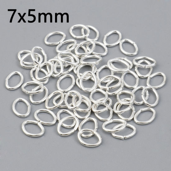 Picture of 300 PCs 7mm x 5mm, 0.9mm(19 gauge) Iron Based Alloy Open Jump Rings Findings For Jewelry Making Silver Plated Oval