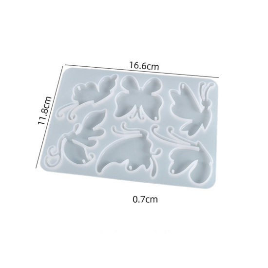 Picture of Silicone Resin Mold For Jewelry Making Charm Pendant Wind Chimes Rectangle Butterfly White 16.6cm x 11.8cm, 1 Piece