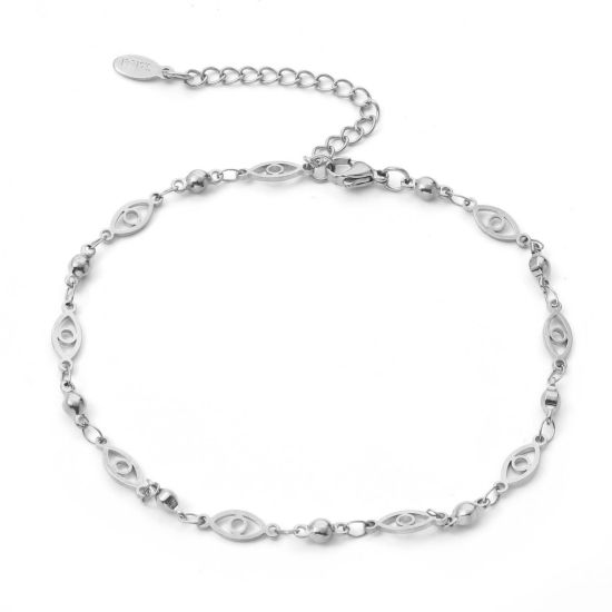 Picture of 304 Stainless Steel Religious Anklet Silver Tone Evil Eye 23cm(9") long, 1 Piece