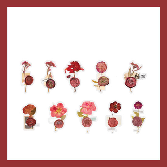 Image de DIY Papier Autocollant Décoration en PET Rouge Feuilles de Fleur 13cm x 7.5cm, 1 Kit ( 30 Pcs/Kit)