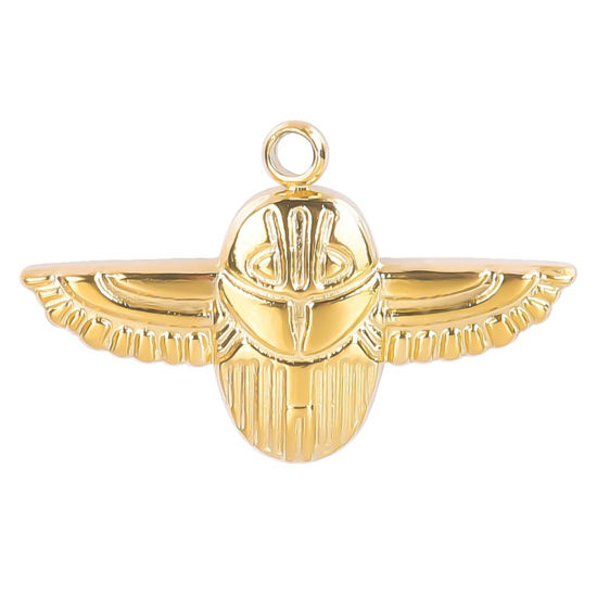 Picture of 2 PCs Eco-friendly PVD Vacuum Plating Stainless Steel Halloween Charms Gold Plated Owl Animal 20mm x 12mm