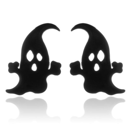 Imagen de Acero Inoxidable Halloween Pendientes Negro Halloween Fantasma 11mm x 8mm, Post/ Wire Size: (18 gauge), 1 Par