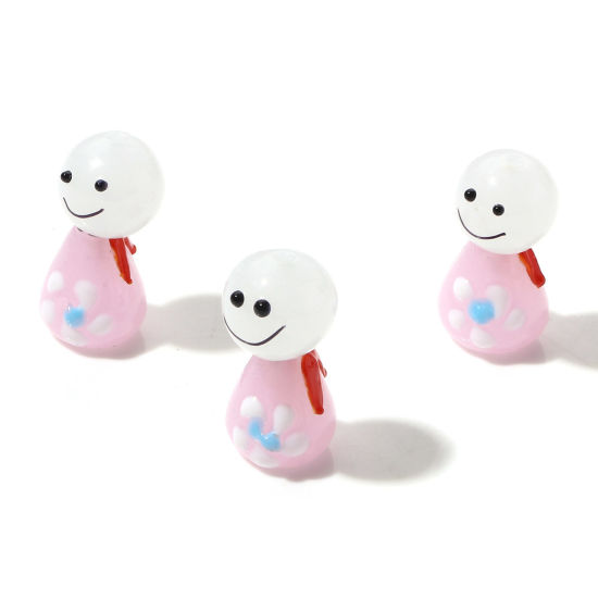 Picture of Lampwork Glass Beads Sunny Doll Pink 3D About 14x12mm 12mm Dia., Hole: Approx 1.2mm, 2 Sets