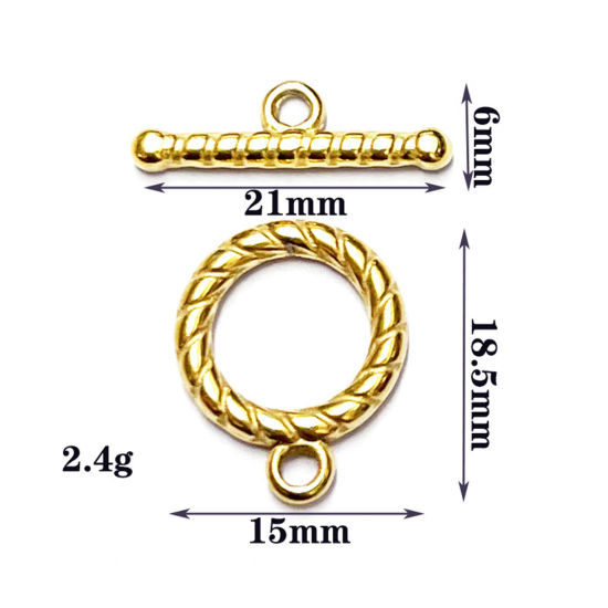 Picture of 304 Stainless Steel Toggle Clasps Round Stripe Gold Plated 1 Set