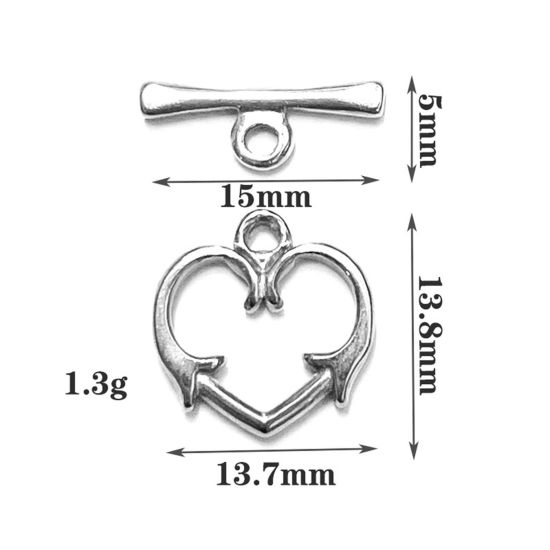 Picture of 304 Stainless Steel Toggle Clasps Heart Arrowhead Silver Tone 1 Set