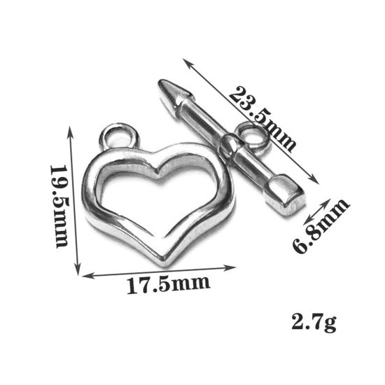 Picture of 304 Stainless Steel Toggle Clasps Heart Arrowhead Silver Tone 1 Set