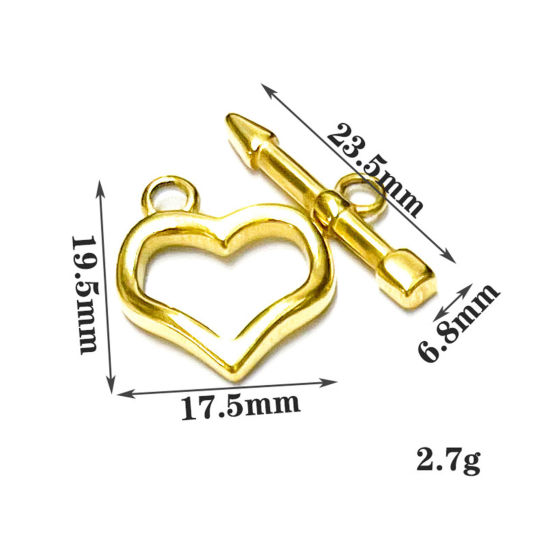 Picture of 304 Stainless Steel Toggle Clasps Heart Arrowhead Gold Plated 1 Set