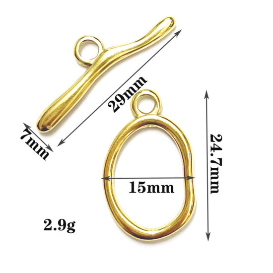 Picture of 304 Stainless Steel Toggle Clasps Oval Gold Plated 1 Set