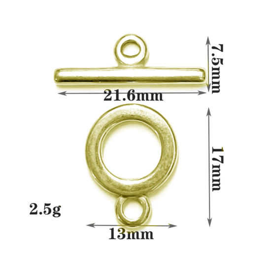 Picture of 304 Stainless Steel Toggle Clasps Round Gold Plated 1 Set