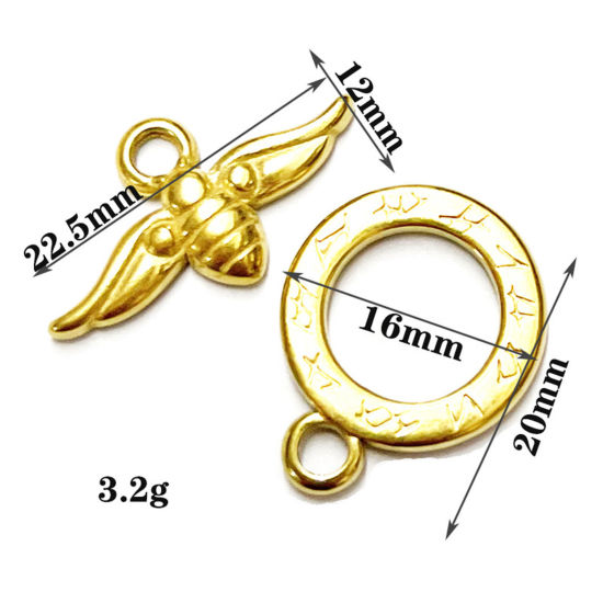 Picture of 304 Stainless Steel Toggle Clasps Round Geometric Gold Plated 1 Set