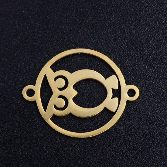 Picture of Stainless Steel Halloween Connectors Gold Plated Round Owl Hollow 19.5mm x 15mm, 5 PCs
