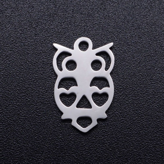 Immagine di Acciaio Inossidabile Halloween Connettore Gufo Tono Argento Filigrana 14.5mm x 9mm, 5 Pz