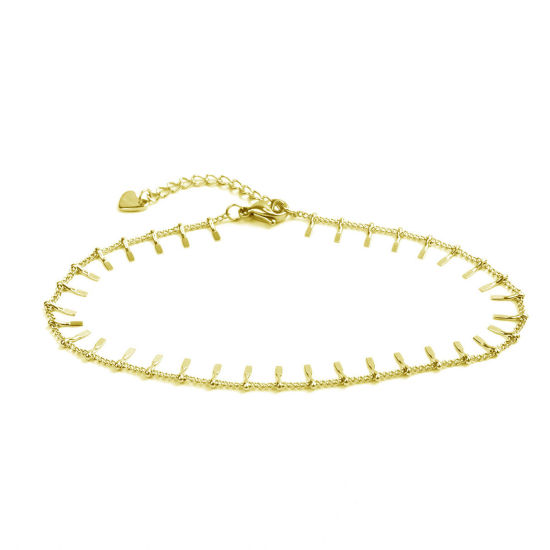 Picture of 1 Piece Vacuum Plating 304 Stainless Steel Stylish Curb Link Chain Anklet Gold Plated Tassel 23cm(9") long