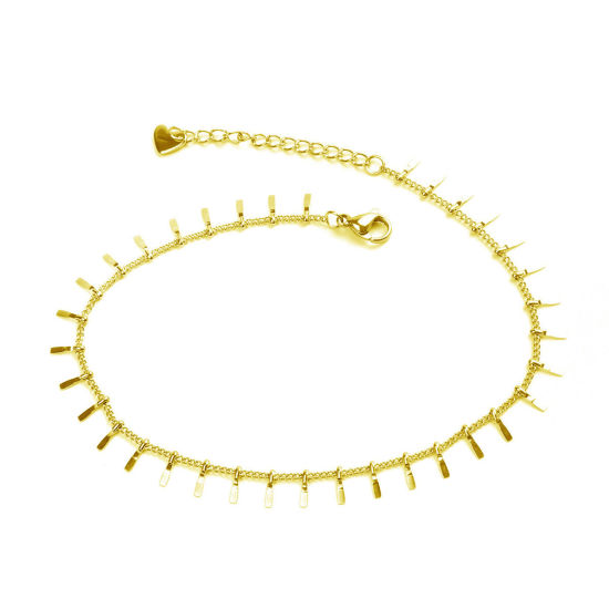 Picture of 1 Piece Vacuum Plating 304 Stainless Steel Stylish Curb Link Chain Anklet Gold Plated Tassel 23cm(9") long
