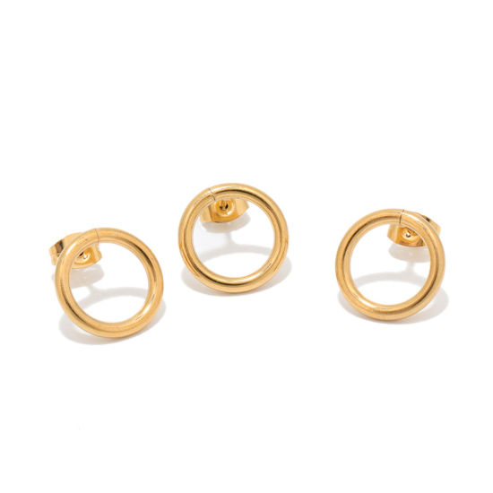 Image de Boucles d'Oreilles Puces en Acier Inoxydable Annulaire Plaqué Or 18K 12mm Dia., Epaisseur de Fil: (20 gauge), 1 Pièce