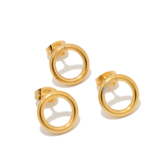 Image de Boucles d'Oreilles Puces en Acier Inoxydable Annulaire Plaqué Or 18K 14mm Dia., Epaisseur de Fil: (20 gauge), 1 Pièce