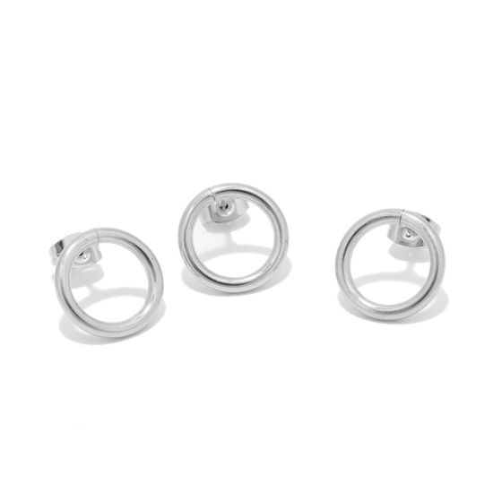 Image de Boucles d'Oreilles Puces au Style Style Ins en Acier Inoxydable Annulaire Argent Mat 12mm Dia., Epaisseur de Fil: (20 gauge), 1 Pièce