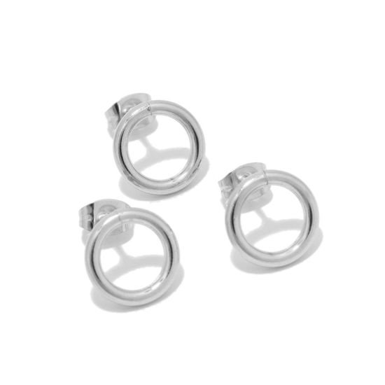 Image de Boucles d'Oreilles Puces au Style Style Ins en Acier Inoxydable Annulaire Argent Mat 14mm Dia., Epaisseur de Fil: (20 gauge), 1 Pièce