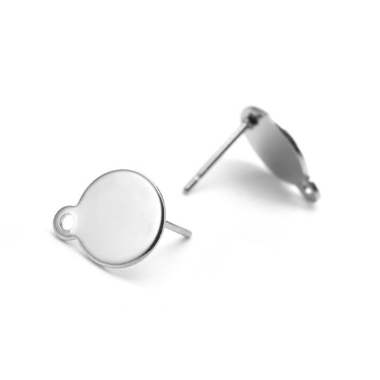 Image de Boucles d'Oreilles Puces au Style Style Ins en Acier Inoxydable Rond Argent Mat avec Boucle 8mm Dia., Epaisseur de Fil: (20 gauge), 1 Pièce