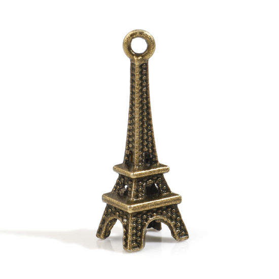 Immagine di Lega di Zinco Viaggio Charms Torre Eiffel Bronzo Antico 3D 24mm x 8mm , 50 Pz