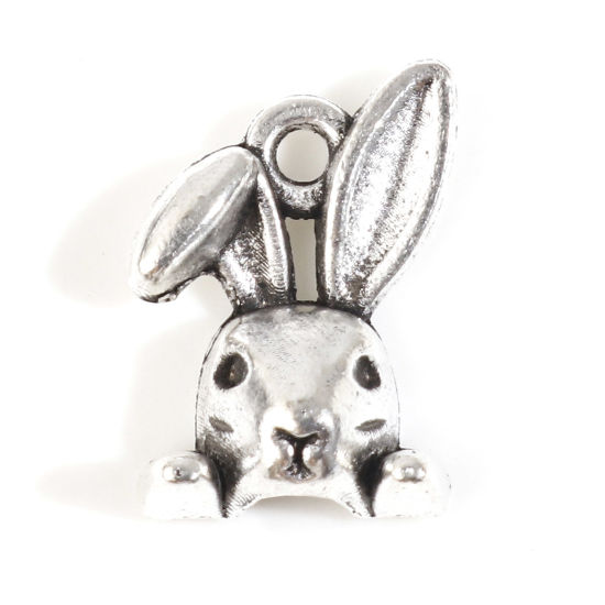 Picture of Zinc Based Alloy Charms Antique Silver Color Rabbit Animal 14mm x 10mm, 50 PCs