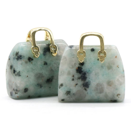 Picture of Gemstone ( Natural ) Ins Style Charms Gold Plated Light Blue Handbag 27mm x 25mm, 1 Piece