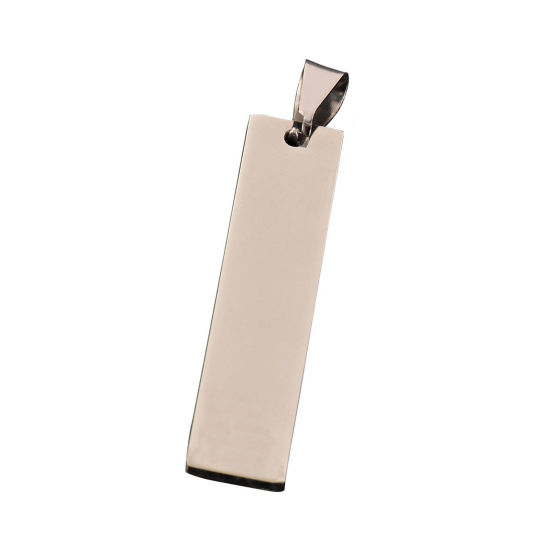 Immagine di 201 Acciaio Inossidabile Etichette di Stampaggio Vuote Ciondoli Rettangolo Tono Argento Lucidatura su Entrambi i Lati 4.5cm x 1cm , 1 Pz