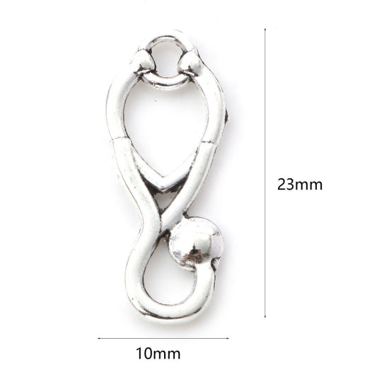 Picture of Zinc Based Alloy Medical Charms Antique Silver Color Stethoscope (Can Hold ss12 Pointed Back Rhinestone) 23mm x 10mm, 50 PCs