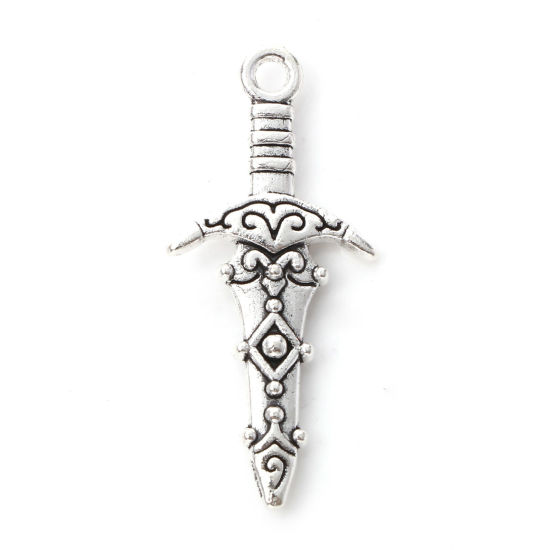 Immagine di Lega di Zinco Charms Spada Argento Antico 3D 28mm x 13mm , 50 Pz
