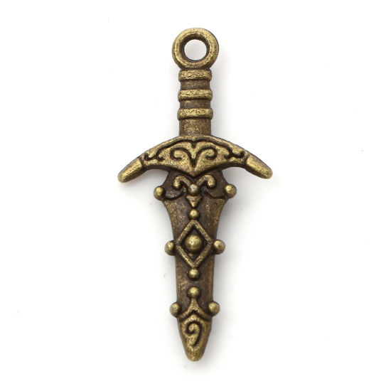 Immagine di Lega di Zinco Charms Spada Bronzo Antico 3D 28mm x 13mm , 50 Pz
