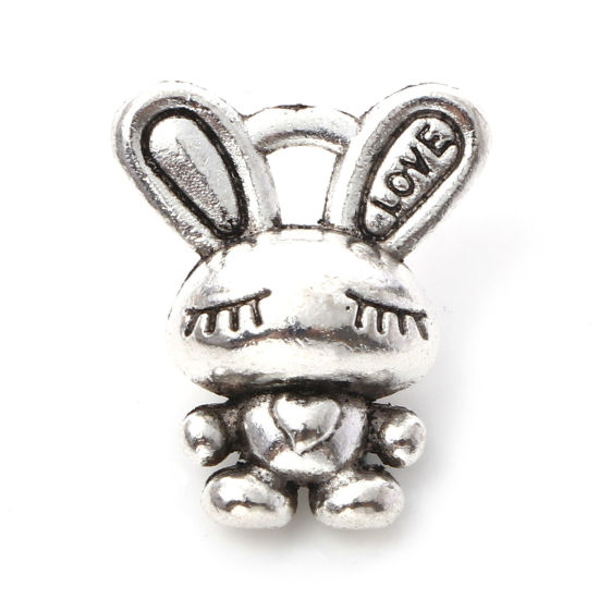 Picture of Zinc Based Alloy Charms Antique Silver Color Rabbit Animal 3D 17mm x 14mm, 20 PCs